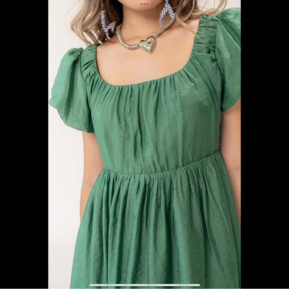 Libe Workshop Emerald Green Puff Sleeve Mini Dress - Picture 4 of 6